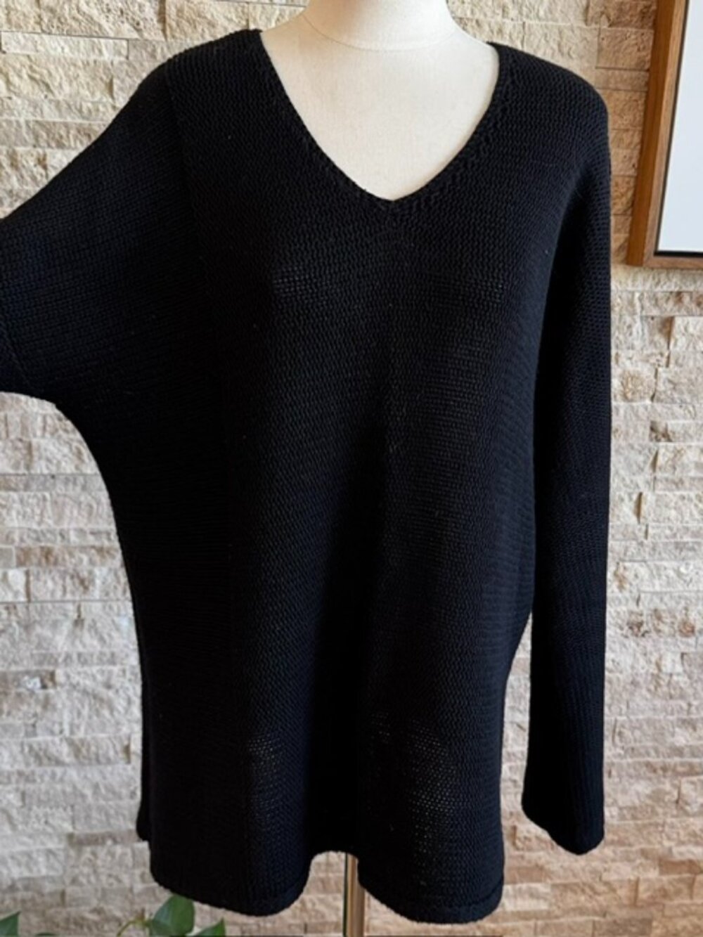 J Jill Black Long Sleeve V Neck Sweater Large